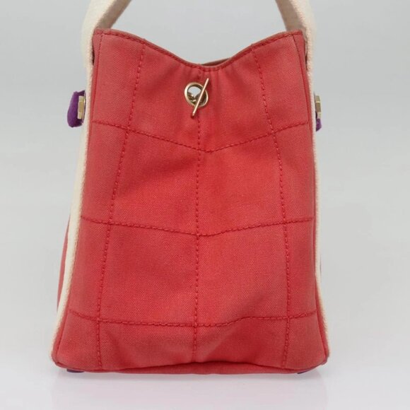 CHANEL Choco Bar Tote Bag Canvas Red Gold CC Auth bs18523 - Picture 5 of 14